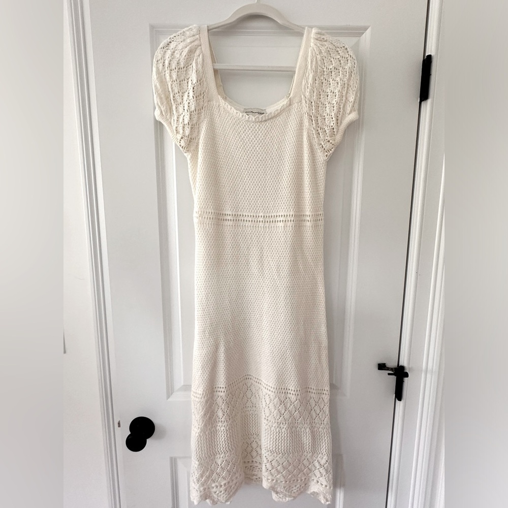 White Crochet Midi Dress